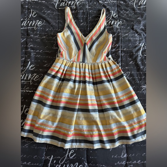 J.Crew Gold Orange Denim Metallic Stripe Dress - Picture 2 of 9